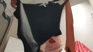 Sexy brunette tries on tights, hairy pussy, big ass, big tits. Amateur wife hairy pussy, big tits, big nipples, big ass.