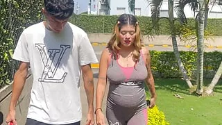 I help my pregnant neighbor as a pretext to fuck her hard and throw my cum on her big tits.