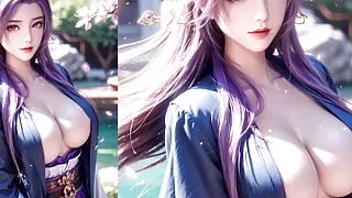 AI generation - AI painting - holding a fan in the sky