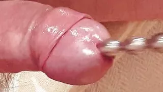Extreme deep  cock sounding  close up and a cumshot while sounding  rod is fully  inside