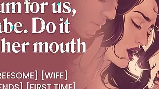 My wife swallows my sperm while her best friend eats her pussy  Wife sharing bisexual threesome  ASMR cock sucking