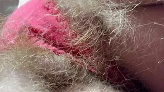 Red panties and super hairy pussy amateur