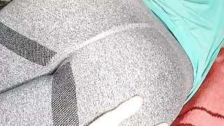 My stepsister with big ass in leggings asked me to massage her holes