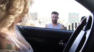 Vyxen Steel lets him cum on her huge tits