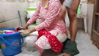 Bhabhi Fucked While Washing Clothes in the Bathroom Risky Outdoor