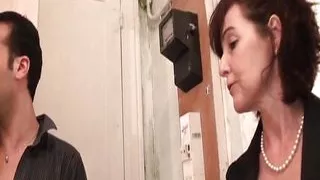 Sexy redhead French GILF rides dick on the floor