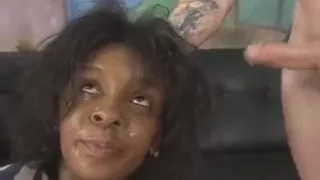 Big Titty Black Ghetto Pig Gagging On White Dick