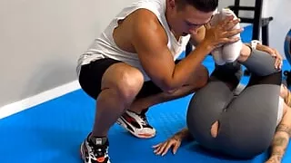 Atina fucks her yoga teacher at the gym and he cums in her pussy