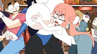 Huge Breasts Sticking Out of the Suit in Public! Halloween Cartoon Sex