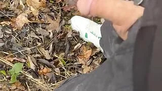 Handjob in the forest in winter