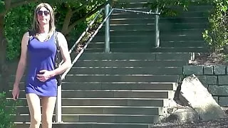 Crossdresser in very short dresses & skirts outside