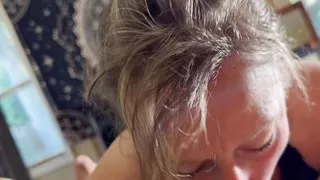 Naturally beautiful wife starts the day off with close up cock worship