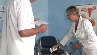 Gynecologist Dr. Poloch conscientiously examines the wetlands of old grandmothers