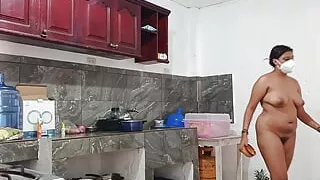 my friend's sister preparing the dinner very tasty