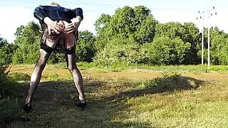 Crossdressed Slut  Playing with Bottle, Dildo, Milk Squirting and Wanking