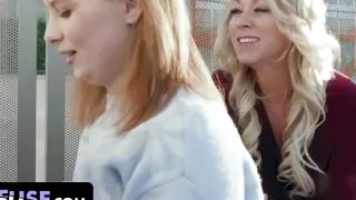 Sex on the Bus  Threesome  Perfect Tits MILF & Hot Teen Let Me Freeuse Them!