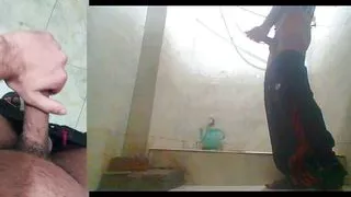 Pakistani Big Dick Handjob in Washroom