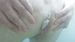 Underwater anal milk enema and farting