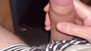 Guy Moaning While Edging Cock with Precum and Dirty Talk Until Huge Cum Through Underwear