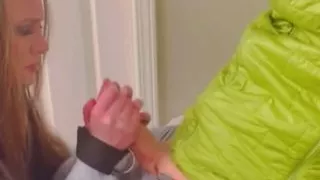 Tied up milf gets a oral creampie