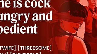 Suprising my wife with a DP  Amateur wife sharing with my friend  Blindfolded wife swallows cum