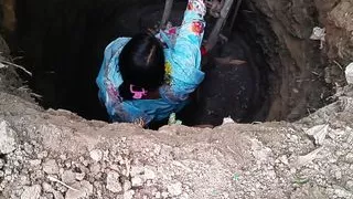 Entering the huge cave, calling the stepmother and having sex with the stepson.with dirty talk.