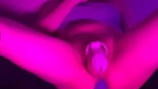 Sexy femboy Aki cums by sissigasm in the chastity cage while fuck herself with dildo