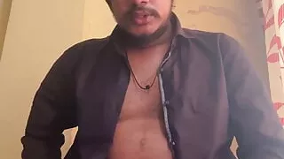 Stripteasing with big cock masturbation