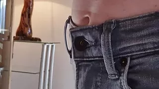 New bulge in tight jeans home walkabout