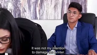 Beautiful Latina Secretary Giving Her Tight Ass to Her Young Boss for a Massive Creampie