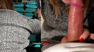 Cute girl prefers to play with the cock in the game room - risky public