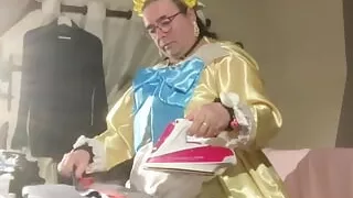 In outfit with my new maid dress made in couture for a day and to iron and fold the ribbons