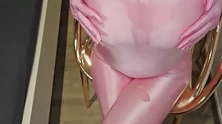 SpandexQueen sucks dick, comes twice and makes him cum on her pink spandex suit