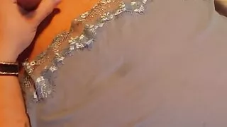 Crossdresser Carrie jerks off and cums in cute lingerie