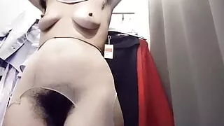 Naughty sexy milf tries on naked clothes. Hairy latina pussy tries on clothes in bed.