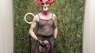 Solo Masturbation With Body stocking And Cock Strap