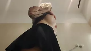 Try On Haul Transparent Clothes, Sexy blonde try on haul Clothes at the mall. Public fetish