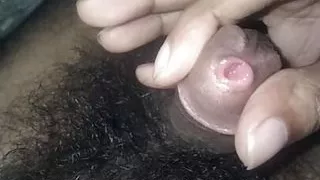 Big hairy hard cock jerking precum rubbing around foreskin