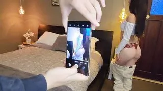 Photographer fucks a hot model in the photo shoot, Laura strips naked and shows her sexy white ass