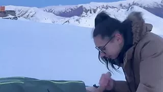 Blowjob Under the Sunset with a Cum in Mouth