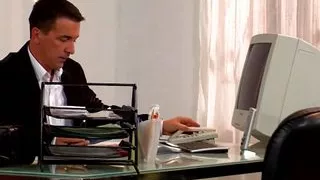 Sexy brunette seduces boss into a good blowjob and fucks