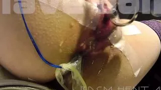 Close-up: Inserting a thick metal rod into the urethra... Pissing and squirting! (For full video, please visit "Website".)