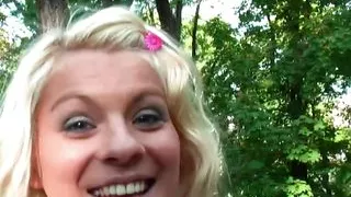 Pretty Blonde does perfect blowjob with stranger's huge cock