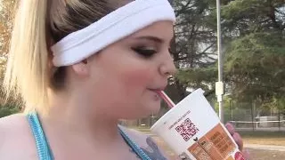 Hot curvy babe Sashaa gets to suck and rides huge cock