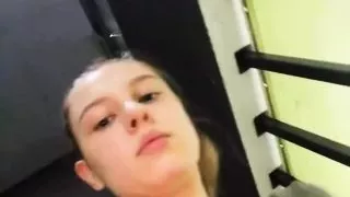 Hot girl in gym training and playing with herself