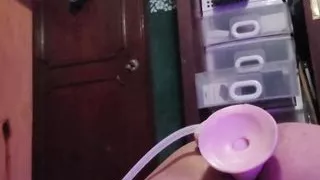 Sissy teen in chastity fuck her ass with bbc dildo