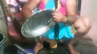Cleaning Indian porn aunty food plate
