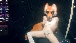 Femboy Foxxo Vibrates on Webcam with Striped Panties