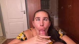 POV dirty talking slut milks cock twice in a row, cum swallow and facial