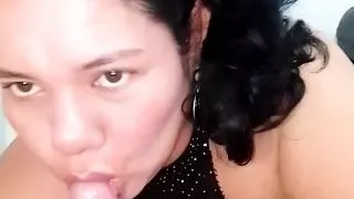 Beautiful girlfriend looks very cute sucking with throat